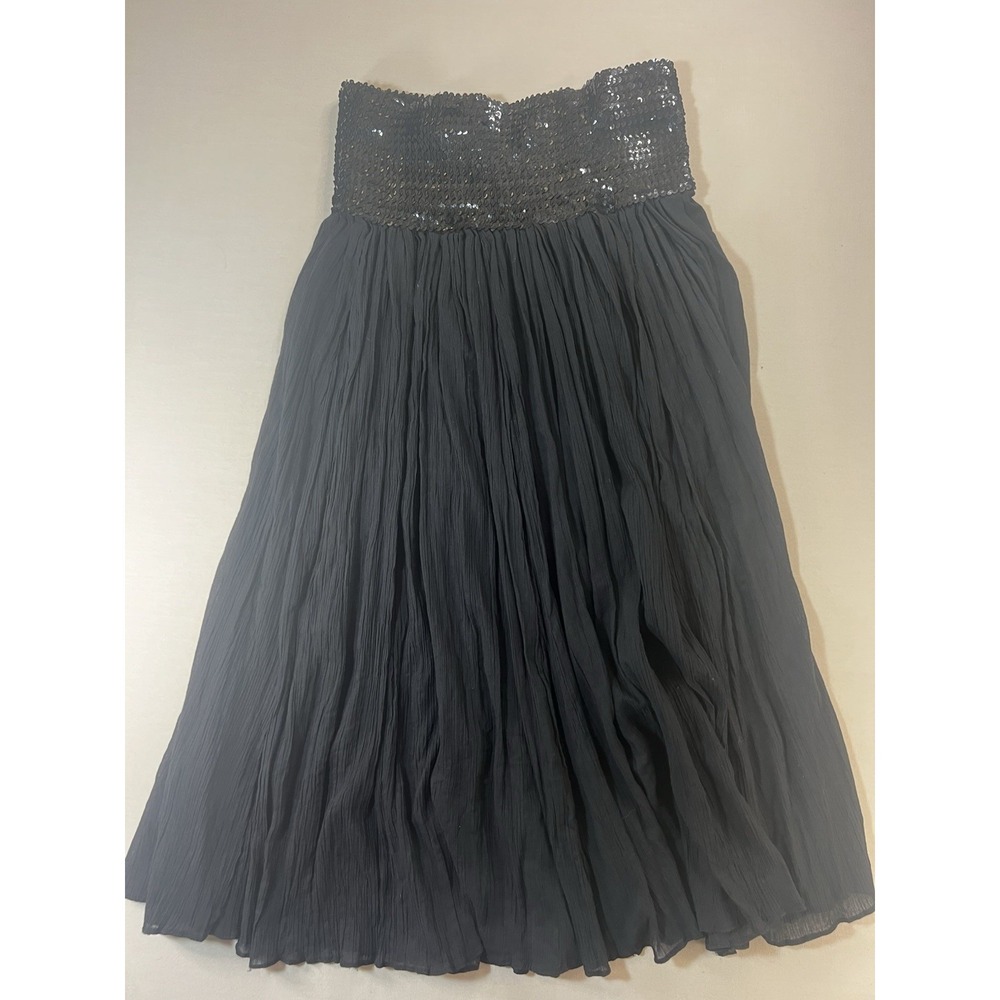 Shear Black Pleated Beaded Strapless Convertible Dress Skirt Top L